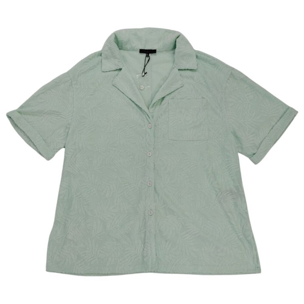 Jaclyn Smith Womens Light Green Button-Up Short Sleeve Shirt XL Polyester, NWOT